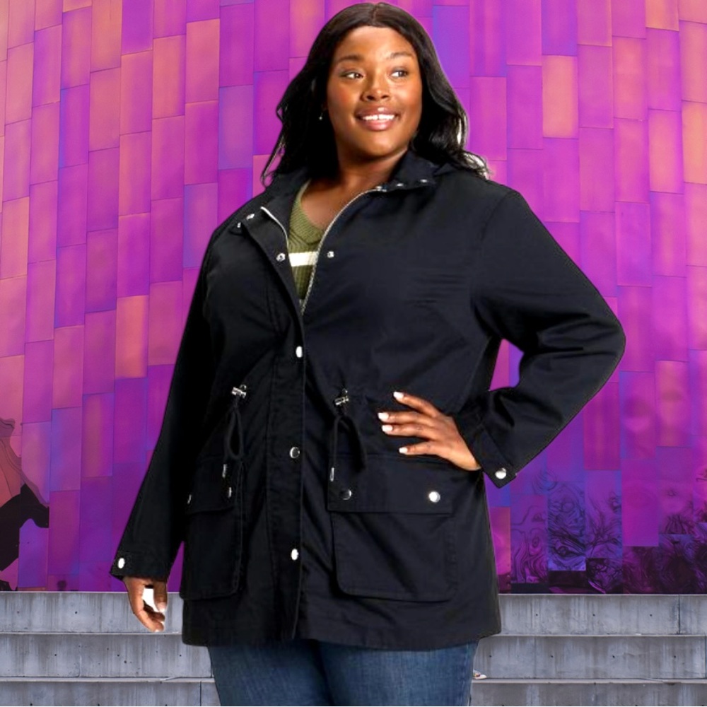 🆕Ava & Viv Women’s plus-size Black Hooded Rain Jacket Coat❤️❤️2X